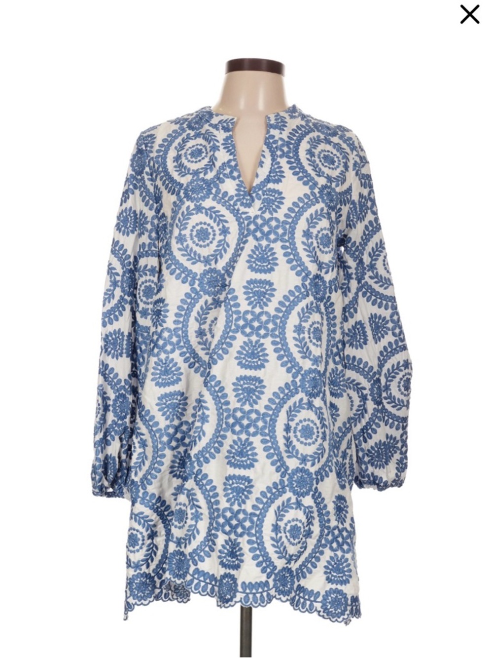 Blue and White Embroidered Tunic Dress